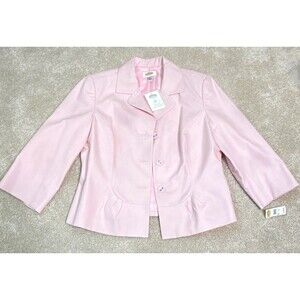 Talbots Women Pink Button Front Lined Cotton Jacket 3/4 Sleeve Short Sz 14 NWT
